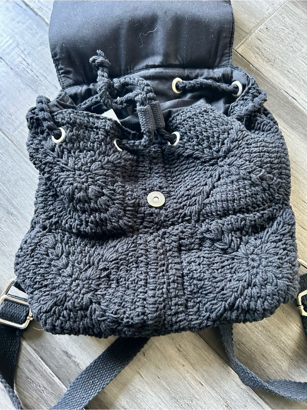 Wild Fable Black Macrame Crochet Casual Backpack w/ Black Crochet Pouch - Picture 4 of 11